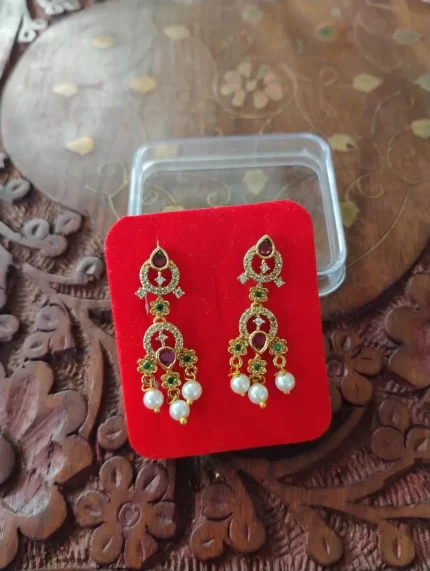 Royal Ruby & Emerald Pearl Chandbali Earrings