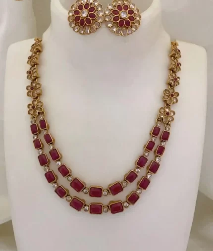 Matte Finish 2 Layer Ruby Stone Haram Set