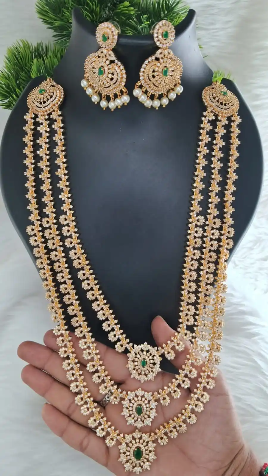 Premium Quality Unique 3 Layer Bridal CZ Haram Set – Sugabogam