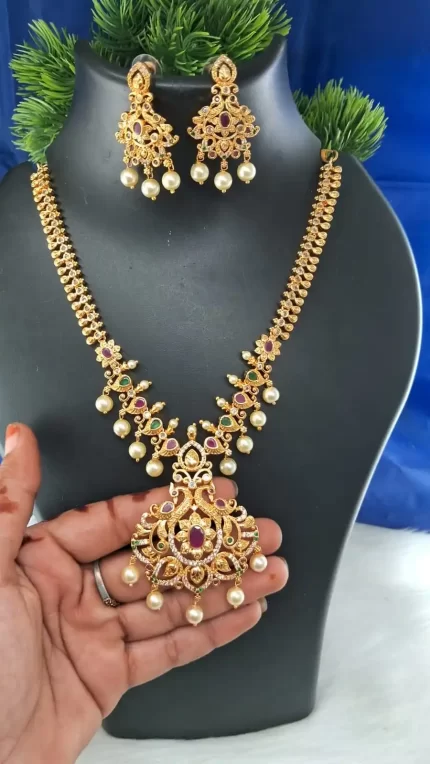 Premium Quality Peacock  Gold Tone CZ Set
