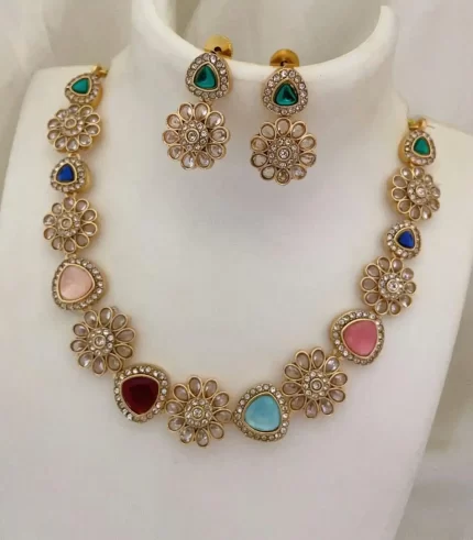 Matte Finish Colourful Stone Necklace Set