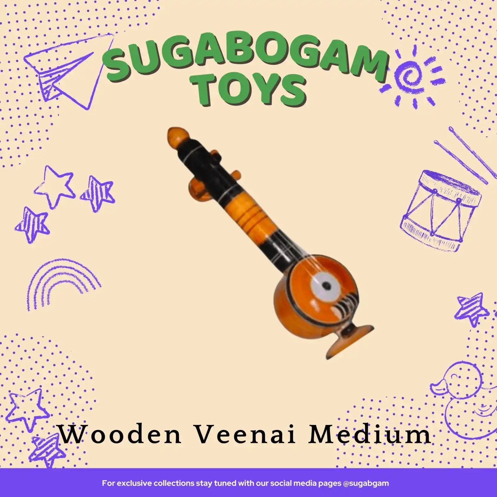 Wooden Veenai Medium – Sugabogam