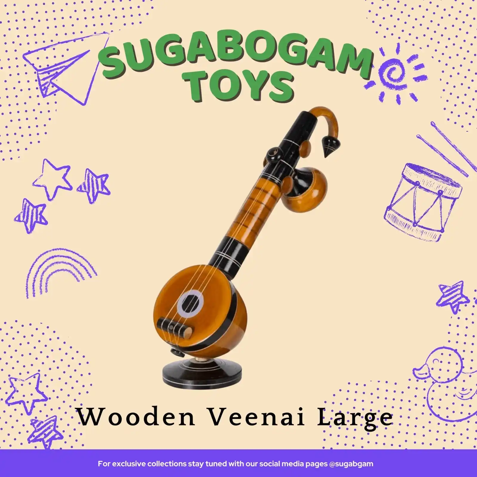 Wooden Veenai Large – Sugabogam